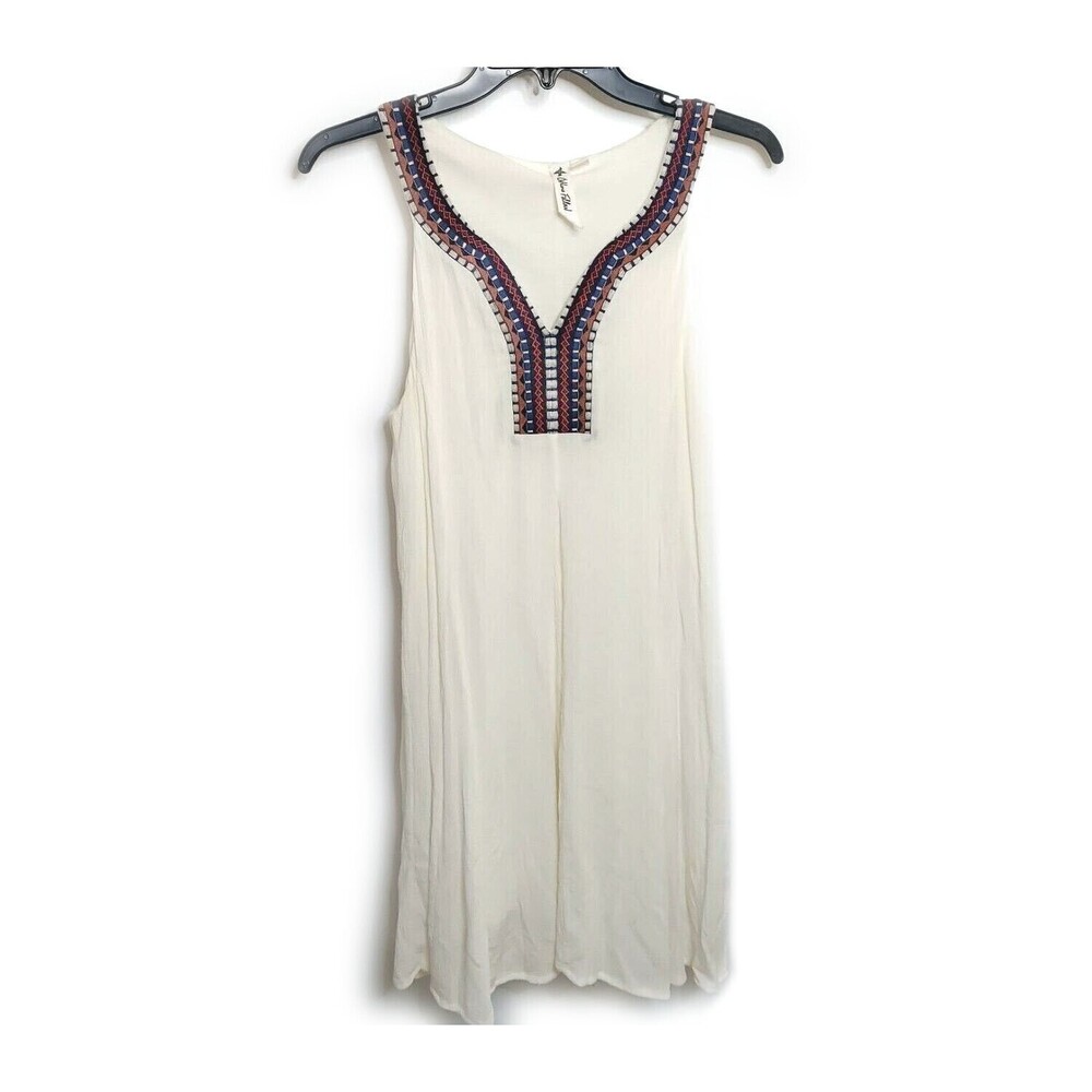 White Boho Gauzy Summer Dress Size S Sleeveless Embroidered Lined Others Follow